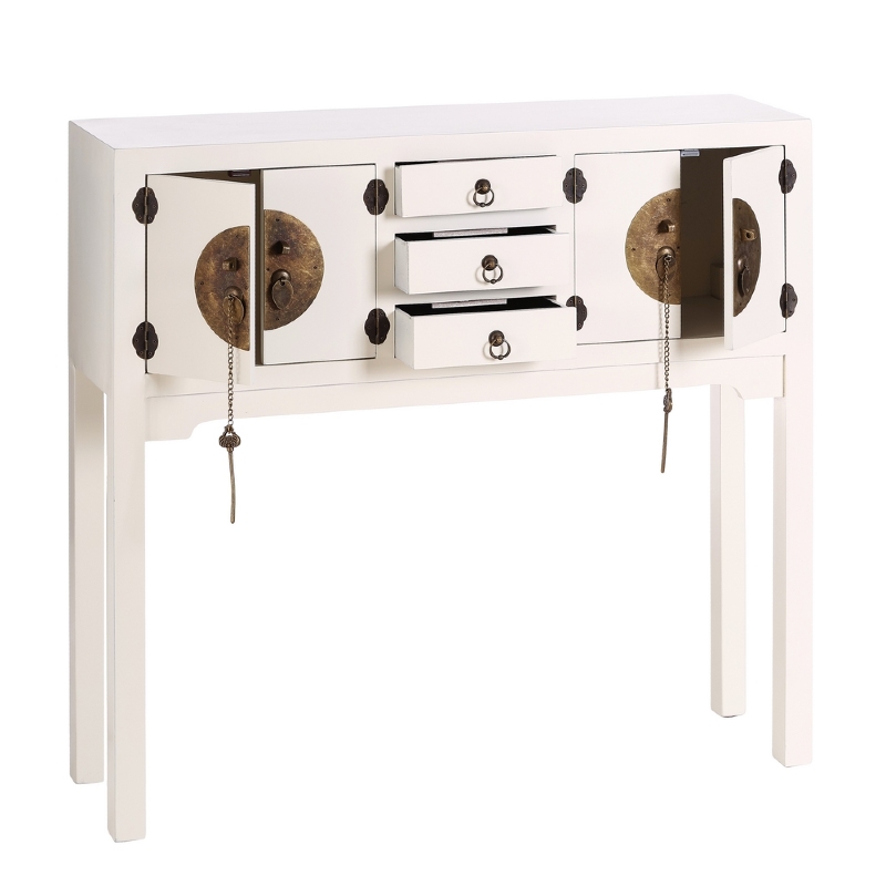Consola de 3 cajones y 4 puertas oriental de madera